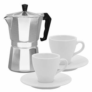 Bene Casa Espresso / Mocha  Coffee Maker Pot with 2 cups and saucers